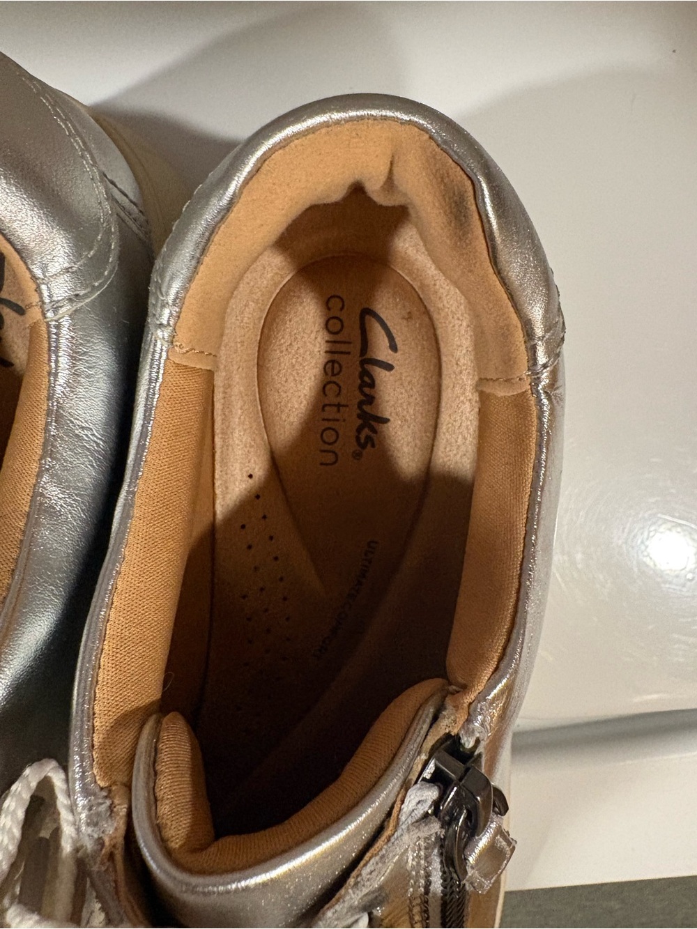 Clarks Silver Metallic Sneaker with Tan Lining